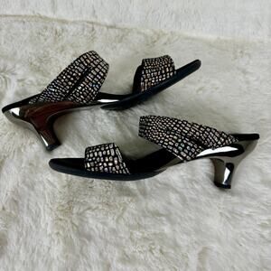 Helle Comfort Black/Silver Slip On Sandals Low Heels Women’s Size 8.5